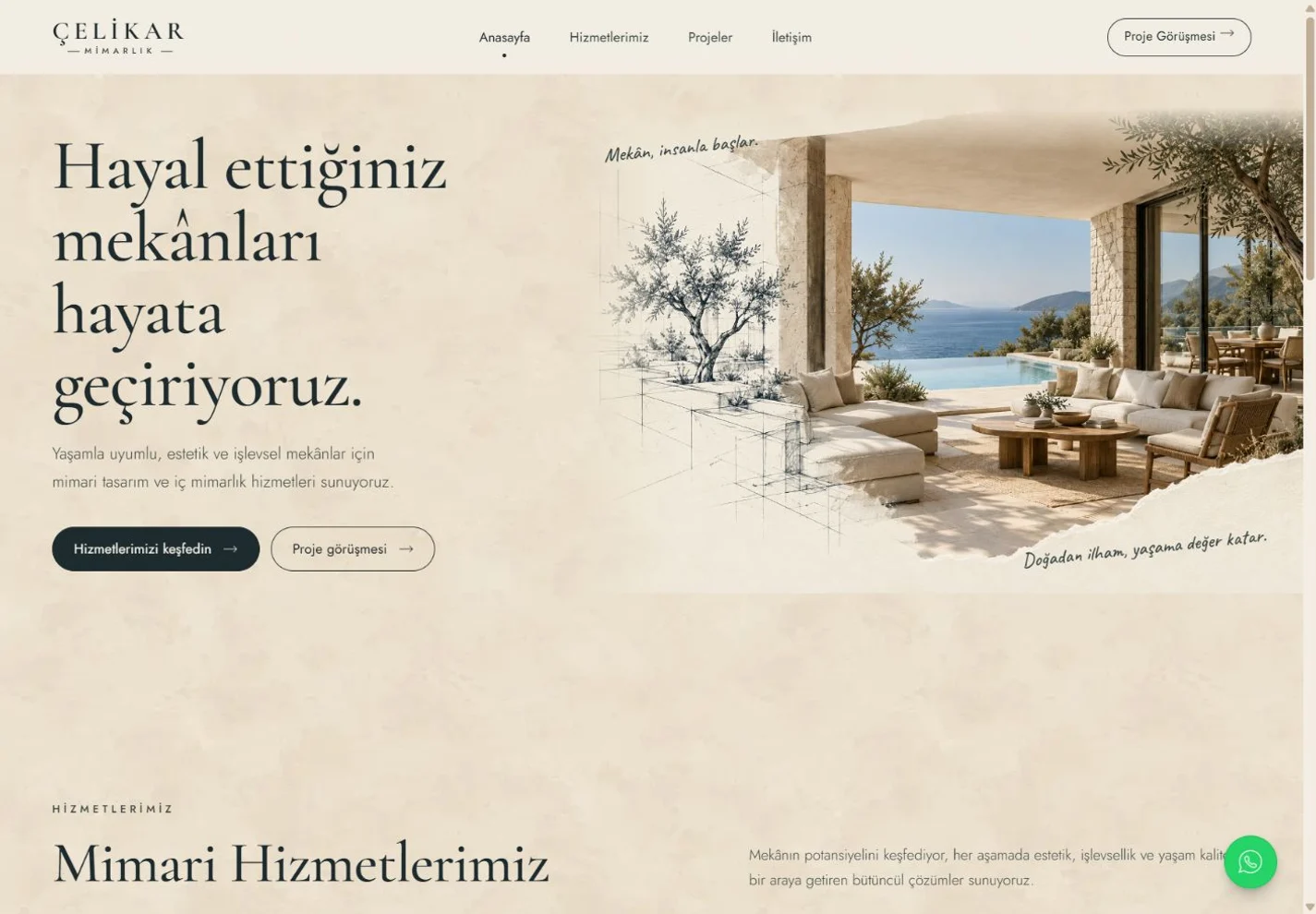 Çelikar Mimarlık web sitesi ana sayfası