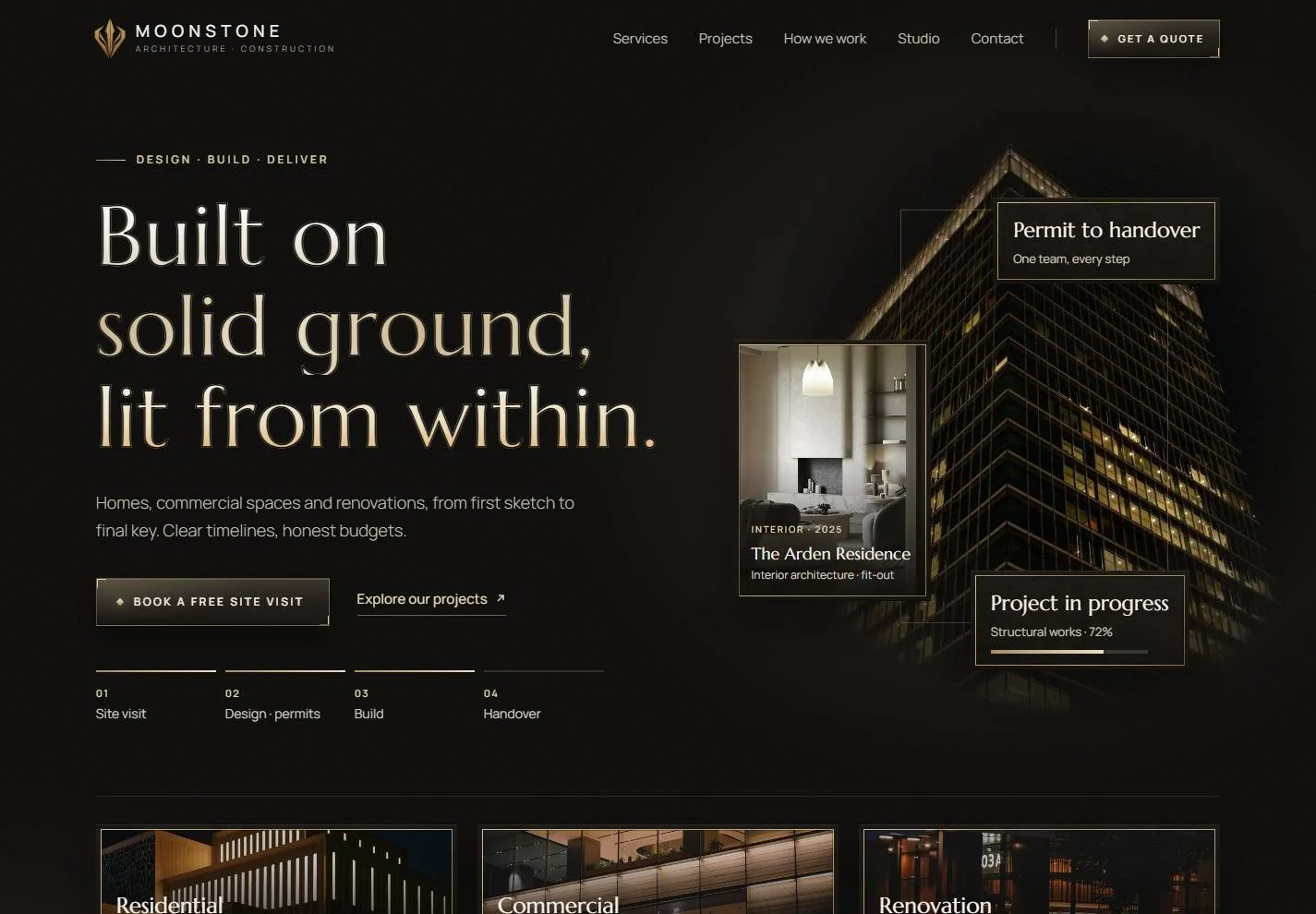 MOONSTONE web sitesi ana görünümü